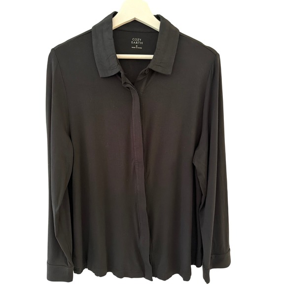cozy earth Tops - Cozy Earth Black Bamboo Viscose Long Sleeve Button Down Women Pijama Top